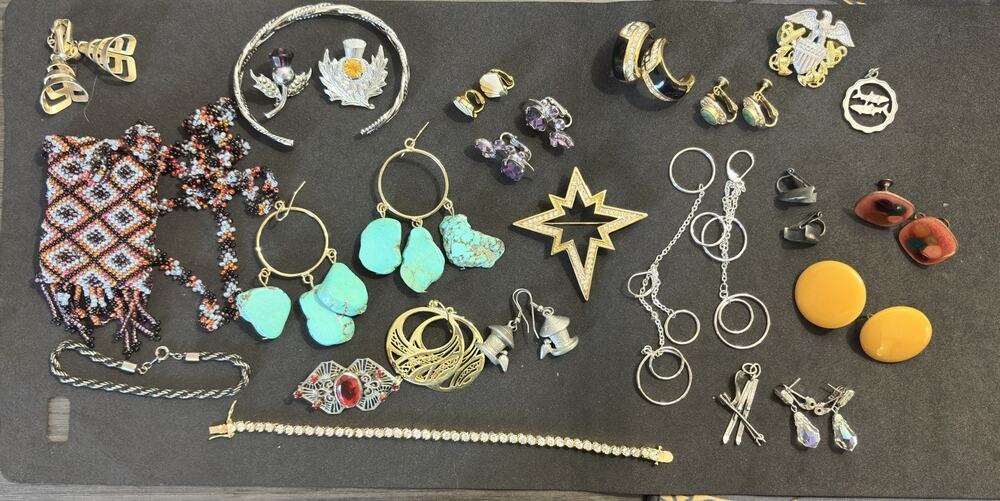 Vintage Swarovski Trifari Turquoise Enamel Victorian Jade Brooch Jewelry Lot